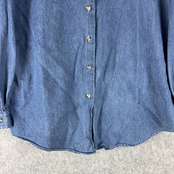 Vintage 90s Eagles Eye Top Womens XL Blue Denim Button Up Hong Kong Cotton90s - Picture 3 of 11